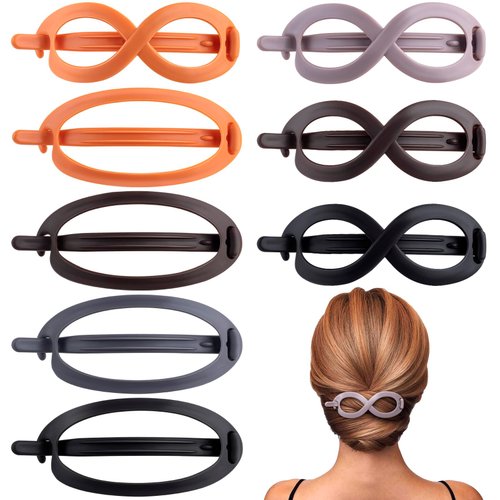 HINZIC 8Pcs Matte French Oval Hair Barrette Clips for Women Twist Hair Curved Alligator Hair Claw Clips Plastic Bun Ponytail Holder Strong No Slip Jaw Hair Clamps Styling Hair Accessories
