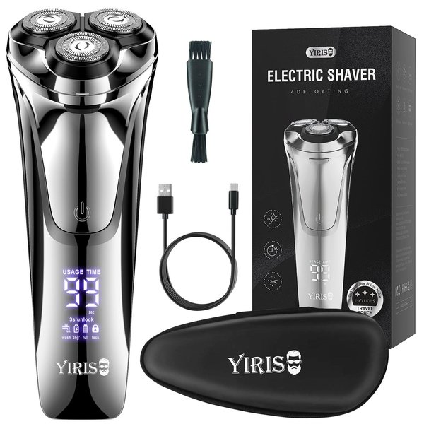 YIRISO Electric Razor for Men, Men’s Electric Shavers, Wet & Dry Shaver with Pop-up Trimmer, Rechargeable Waterproof Portable Shaver with LCD Display/Travel Organizer/Travel Lock Ideal Men Gift