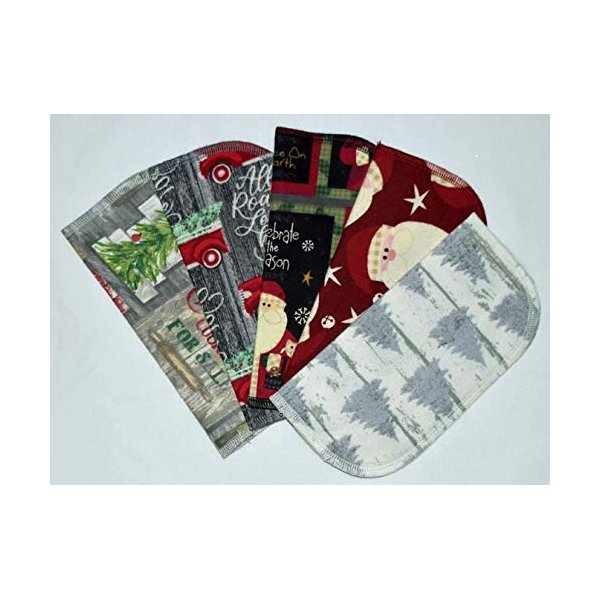 2 Ply Printed Flannel Little Wipes 8x8 Inches Set of 5 Primitive Christmas- Proudly Made in the USA!