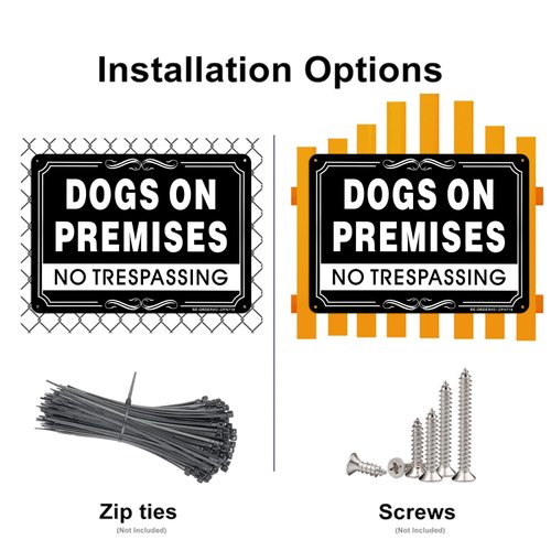 Dogs On Premises Sign, No Trespassing Sign, 2Pack 10x7 Inches Aluminum Warning Sign for Indoor or Outdoor Use- Reflective UV Protected and Weatherproof