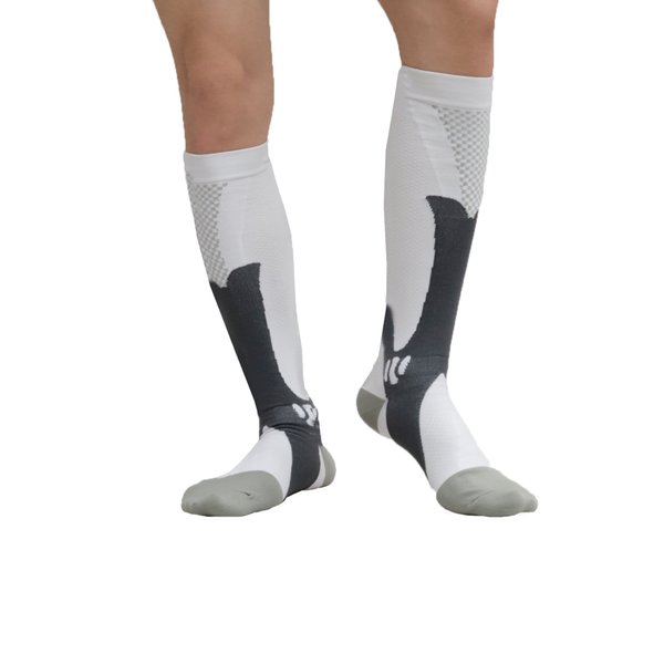 Bcurb Graduated Compression Socks Calf High Men Women Support Recovery Stocking (Small, White/Gray - 1 Pair)