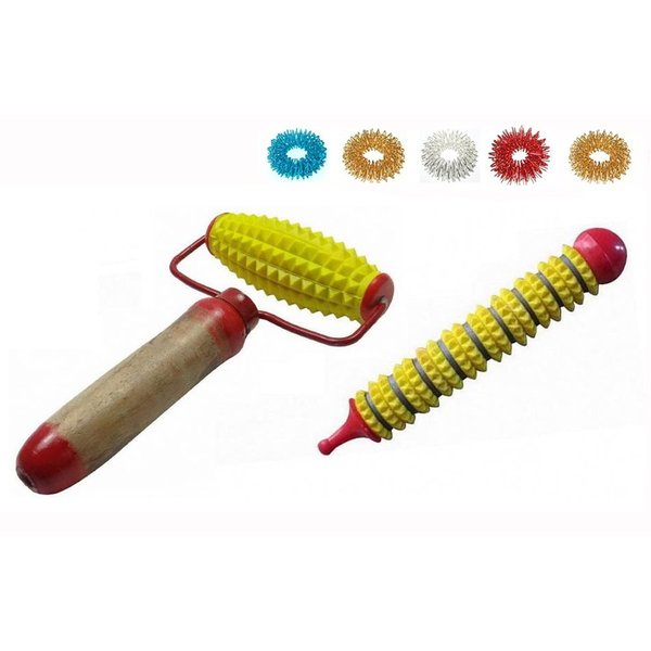 ACS/ACM Acupressure Hand Body Massager Roller + Magnetic Energy Jimmy + 5pcs Sujok Finger Rings Body Roller - 15 X 9 X 3Cm (L X W X H), Magnetic Jimmy (LXDia) - 13 X 2 cm Yellow Roller