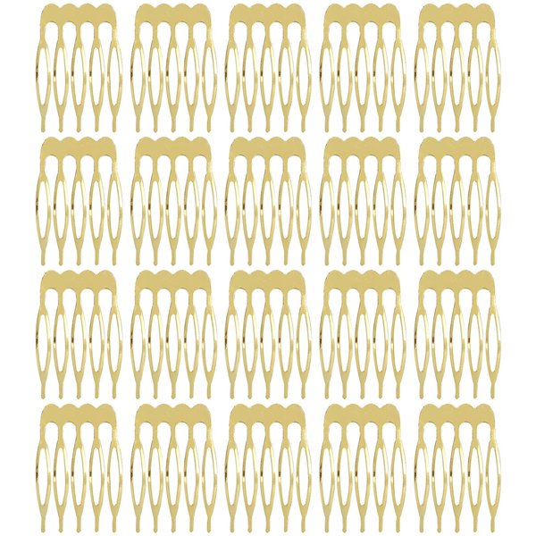 Lawie 20 Pack Bulk 5 Teeth Gold Metal Side Hair Combs Plain Blank Crafting DIY Wire Slide Combs Wedding Bridal Veil Combs Decorative Headpiece French Twist Updo Clip Bun Holder Hair Accessories