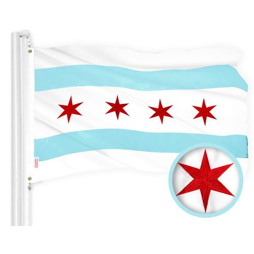 G128 Chicago City Flag | 4x6 Ft | ToughWeave Series Embroidered 300D Polyester | Embroidered Design, Indoor/Outdoor, Brass Grommets