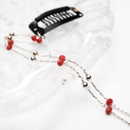 Zipetatah Red Crystal Hair Chain, Pearl Headwear Headband, Women's Wedding Hair Band with Little Clip, Fashionable Head Chain Suitable for Weddings, Banquets, Birthday Parties, etc