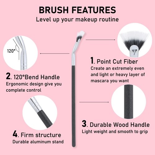 INENK 2PCS Lage Mascara Fan Brush, Lash Wand Brush Fan for Natural Lifted Effects and Enhance Lower Lashes, Synthetic Fibre Smooth Application No Smearing Clumping, Easy to Use