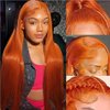 KORENGI 30 Inch 13x6 Ginger Orange Lace Front Wigs Human Hair Pre Plucked HD Transparent Lace Frontal Wig Bralizian Virgin Human Hair Natural Hairline with Baby Hair (Ginger Orange, 30 Inch)