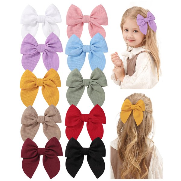 doboi 10PCS Baby Girls Hair Clips Bows Waffle Fable Hair Bows for Girls Hair Accessories for Baby Toddlers Kids 4.5 Inches
