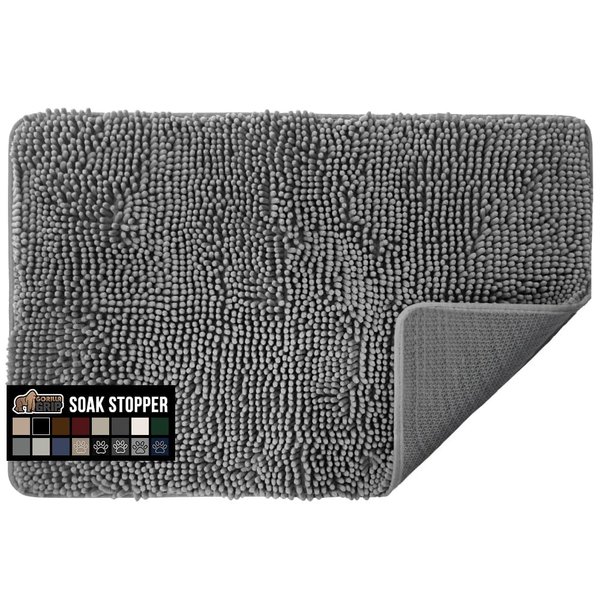Gorilla Grip Soak Stopper Washable Chenille Dog Doormat, Muddy Paws, Dogs Bed Mats, Rubber Backing, Absorbent Quick Dry Microfiber, Inside Front Door Mat, 24x17, Grey
