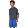 TSLA UPF 50+ Youth Kids Rash Guard Short Sleeve, UV/SPF Surf Swim Shirt, Aqua Water Swimsuit Top, Mid Sleeve Rashie Charcoal & Cobalt Blue, 10