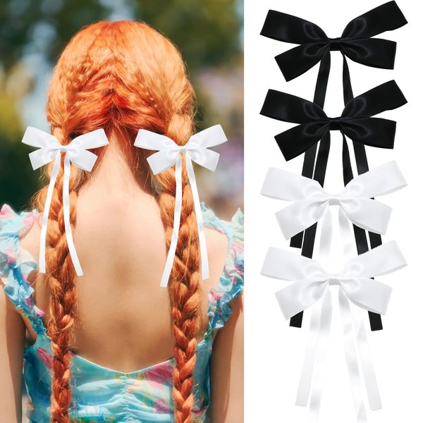 SAWINDA 4PCS Bow Hair Clips for Women Hair Clip Bow with Long Tasse Hair Ribbons for Women Wedding Party Hair Pins Hair Barrettes Claw Hair Accessories for Girls