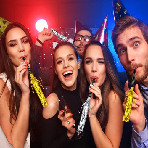 48Pcs Happy New Year Noise Makers, Gold and Silver Metallic Fringed Party Blowers New Years Noisemakers Blowouts Whistles for Birthday Baby Shower Christmas New Years Eve Party Supplies