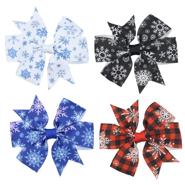 Christmas Bow Clip Girls Bow Set -4pcs Snowflake Hair Bows Hair Accessories Alligator Clip Non-slip Perfect Holiday Accessory for Festive Hairstyles Christmas Gift