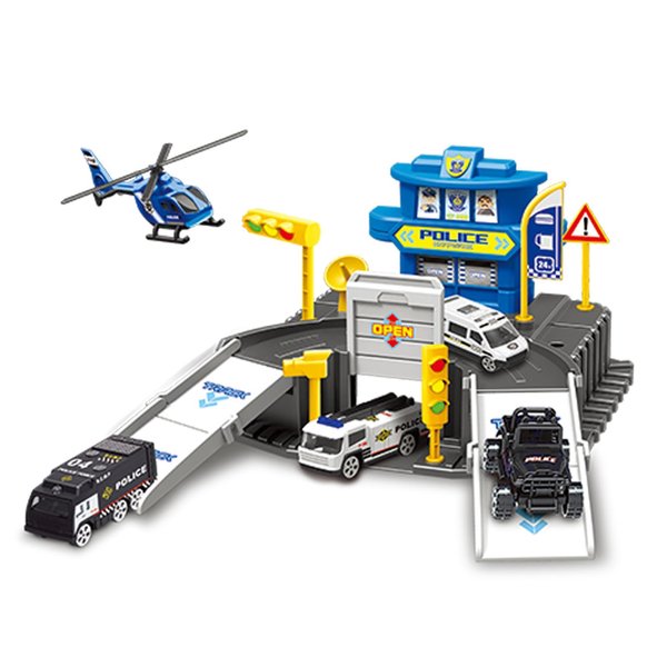 Vangoddy Kids Pretend Play First Responder Police Station Parking Garage Tower Playset for Boys Girls Kids