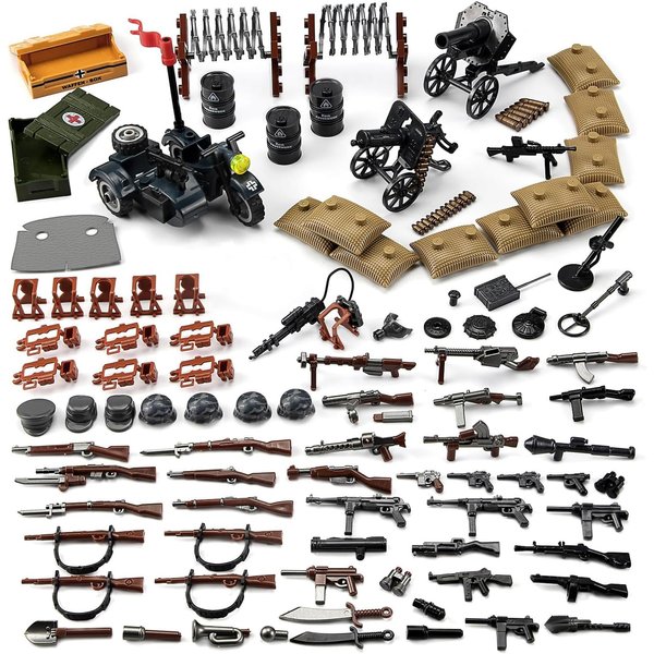 Feleph WW2 Weapons Pack Military Toy Set Building Blocks Model for German Soldier Figures Army Equipment Gear Kit Pieces and Parts Accessories Ages 6+ Compatible with Major Brand