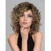 RENERSHOW Short Brown Curly Wigs for Women Mixed Blonde Synthetic Wig Bouncy Curly Hair Replacement Wig Ombre Curly Wig with Dark Roots