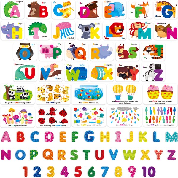 Alphabet & Numbers Cards Set, 37 Magnetic Letters and Numbers ABC Fridge Magnets Pattern Board Matching Puzzle Game Preschool Montessori Educational Learning Toys Set for Toddlers