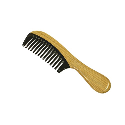 Wide Tooth Comb Sandalwood Frame and Handle with Buffalo Horn Teeth Handmade Comb - JM005 by Ricocoinc