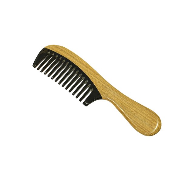 Wide Tooth Comb Sandalwood Frame and Handle with Buffalo Horn Teeth Handmade Comb - JM005 by Ricocoinc