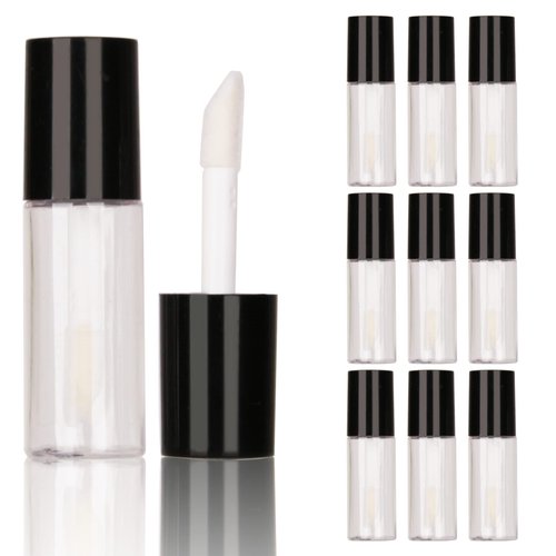 COSIDEA 10 PCS Empty round plastic Black 3ml lip gloss tubes, mini sample size lipgloss tube,0.1OZ lip oil container packing bottle