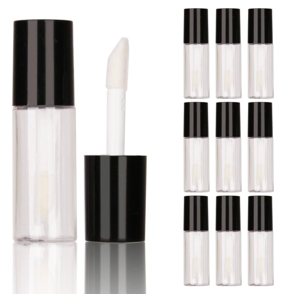 COSIDEA 10 PCS Empty round plastic Black 3ml lip gloss tubes, mini sample size lipgloss tube,0.1OZ lip oil container packing bottle