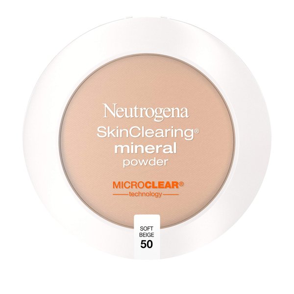 Neutrogena SkinClearing Mineral Acne-Concealing Pressed Powder Compact, Shine-Free & Oil-Absorbing Makeup with Salicylic Acid to Cover, Treat & Prevent Breakouts, Soft Beige 50, .38 oz