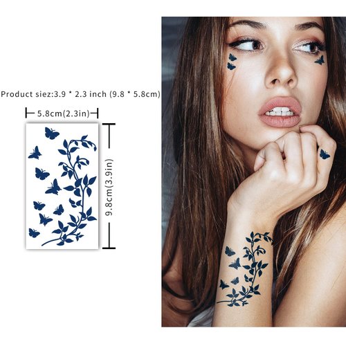 30 Sheets Semi-Permanent Tattoos for Women Girls Kids Realistic Waterproof Temporary Tattoos Crown Floral Rose Dark Blue Fake Tattoos, Lasting 1-2weeks Tiny Tattoo Stickers (Flower)