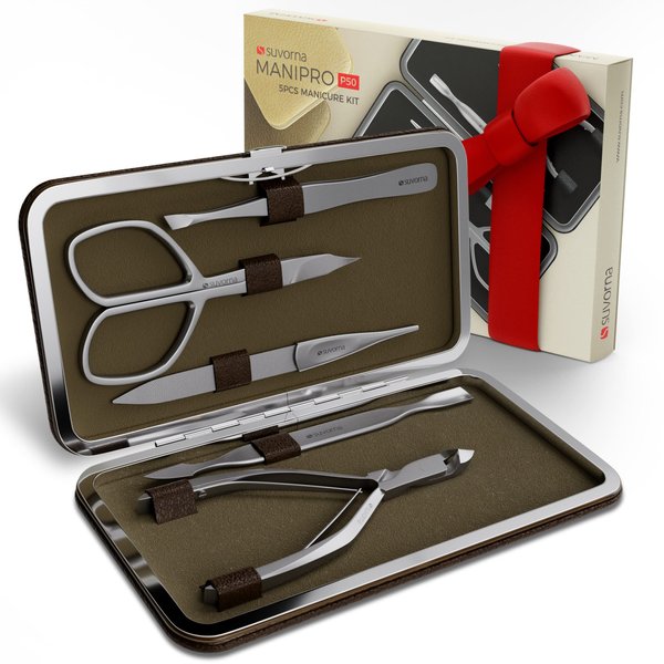 Suvorna Manicure Kit with Nail Clippers, Nail Scissors, Cuticle Pusher, Nail File & Tweezer - Made with Stainless Steel - Professional Nail Care kit for Adults, Seniors, Women, and Men. (5 Pcs)