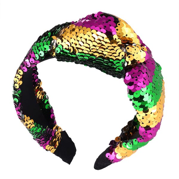 Mardi Gras Headband for Women Glitter Padded Headbands Hairband Purple Green Gold Carnival Parade Party Head band Headpiece Sparkly Boho Bling Wide Hair bands Hair Accessories Gift (mardi gras glitter headband)
