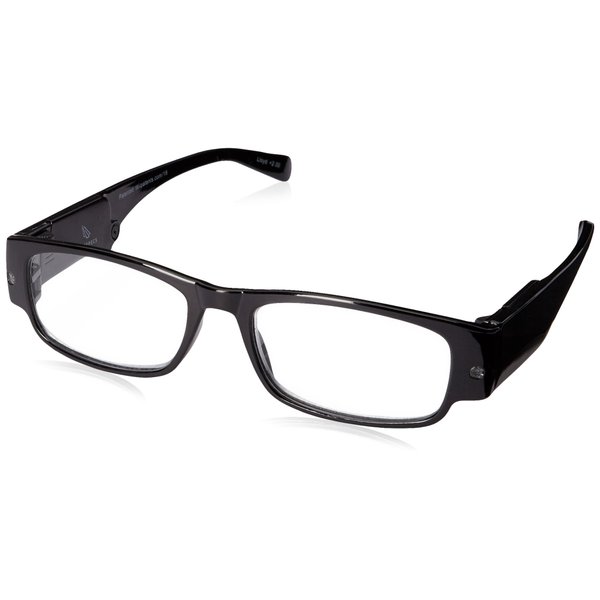 Foster Grant Men's LightSpecs Lloyd Reading Glasses with Lights Rectangular, Black/Transparent, 59 mm + 1.75