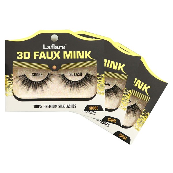 Laflare Silk Lashes 3D FAUX MINK Eyelashes, Light, Reusable, Handmade, Natural Looking, Professional Easy to Apply Eyelashes in a Knitted Style1-3 PACKS BUNDLE SPECIAL (3, SD05E)