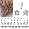 30PCS Star Nail Charms for Acrylic Nails, 3D Silver Metal Star Nail Gems with Shiny Rhinestones Crystal Diamond Alloy Studs Nail Art Charms DIY Manicure Nail Art Supplies for Women Gilrs (3 Styles)