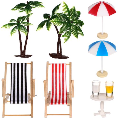 Mini Umbrella Palm Chair Beach Miniature Accessories Mini Umbrella Palm Chair Miniature Toys Dollhouse Outdoor Accessories Micro Landscape Beach Cake Decorations