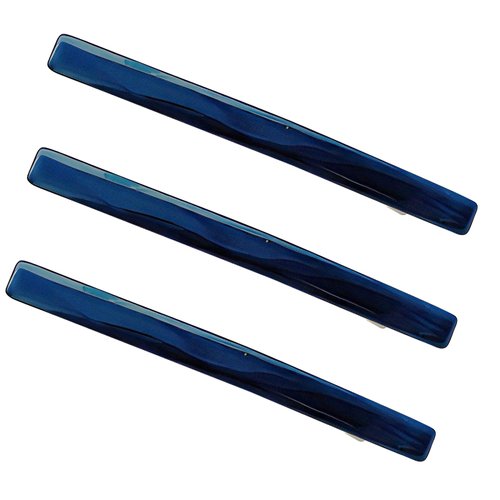 Skinny Slim Tortoise Shell Acetate French Barrettes Flat Acrylic Hair Clips For Fine, Kinky Hair Strong Hold Cute Hair Styling Ponytail Holder for Girls,3 Pcs (Blue)