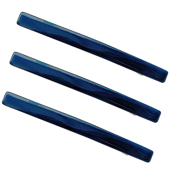 Skinny Slim Tortoise Shell Acetate French Barrettes Flat Acrylic Hair Clips For Fine, Kinky Hair Strong Hold Cute Hair Styling Ponytail Holder for Girls,3 Pcs (Blue)