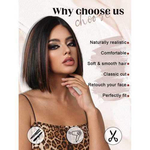 forfeels Brown Bob Wig Short Straight Bob Wigs for Black Women,Side Part Bob Wig Synthetic Short Wigs for Women Daily Use Heat Resistant(10 Inch,Brown Mixed Caramel Highlights)