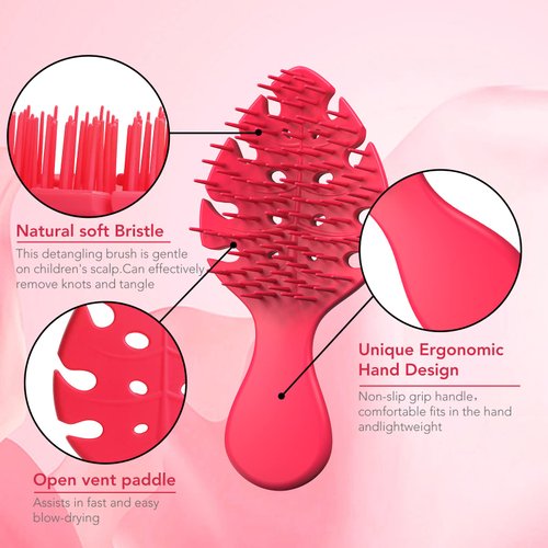 CANDYBRUSH Hair Brush for Kids Toddler Girls Extremely Soft TPEE for Fine Hair Detangling Leaf Form Vented Brushes Mood-Boosting Hairbrush with Strawberry Scented Red Small