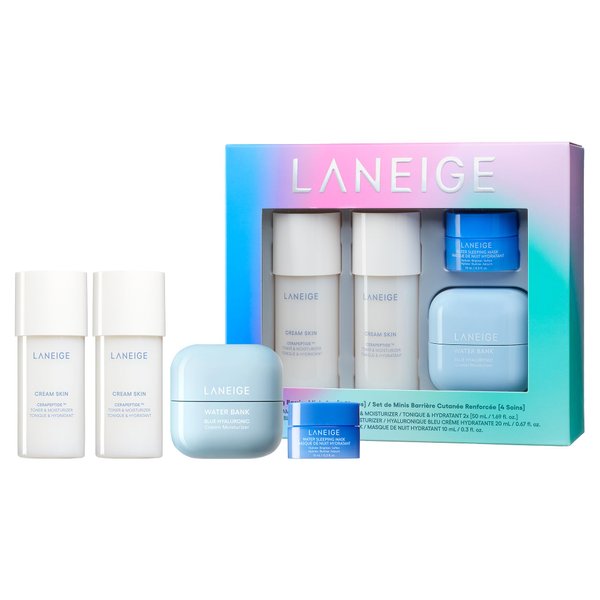 LANEIGE Strong Barrier Minis Set: Cream Skin Toner & Moisturizer, Water Bank Cream, Water Sleeping Mask