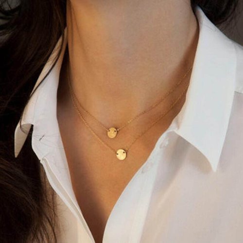 Aneneiceera Boho Layered Sequins Pendant Necklace Coin Necklace Gold Necklace Disc Pendant Necklace Chain Circle Necklace Jewelry for Women and Girls