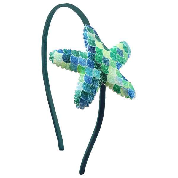 WRBAJIS Glitter Starfish Headband Sparkling Sea Star Hair Bands Fish Scale Hair Hoop Mermaid Hair Accessories for Women Girls Birthday Summer Ocean Beach Pool Party Supplies(Green)