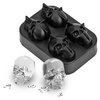 Ice Mold Skull 3D Flexible Silicone Ice Cube Molds Maker Tray, 4 Giant Skulls, Round Ice Cube Maker