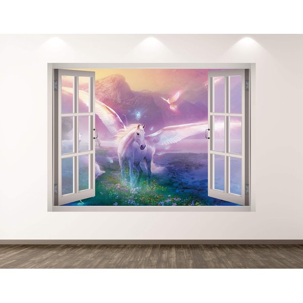 Unicorn Wall Decal Art Decor 3D Window Mythical Sticker Mural Kids Room Custom Gift BL30 (50"W x 36"H)
