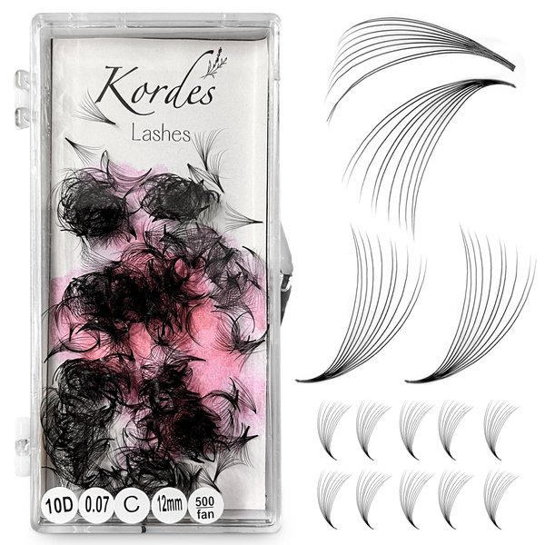 Kordes 10D Lash Clusters – 500pcs Lash Extension Kit – 10D Volume C Curl Lash Clusters – Handmade and Premade Fans Eyelash Extensions – Natural Mink Eyelash Extensions – 9mm-16mm (13mm)