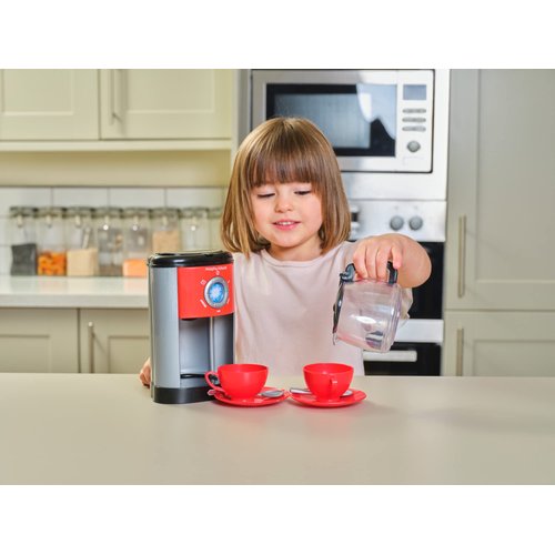 Casdon Little Cook Morphy Richards Coffee Maker Fillable Toy Coffee Maker For Children Aged 3+ Includes Water Level Indicator & Dripping Water! Red/Grey/Black
