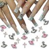 25 PCS Planet Nail Art Charms White Pink Nail Charms 3D Cross Nail Art Supplies with Rhinestones Saturn Shape Design Nail Gems Shiny Nail jewelry Acrylic Nail Accessories for Women Nail Decorations