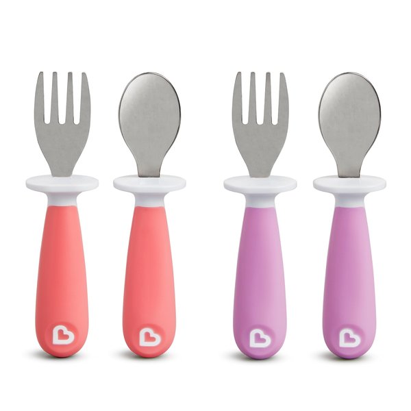 Munchkin® Raise™ Toddler Fork and Spoon Utensil Set, 4 Pack, Pink/Purple