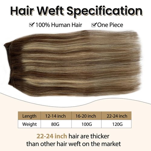 Hand Tied Weft Hair Extensions Human Hair 16 Inch Sew in Hair Extensions Real Human Hair Sew in Hair Bundles Ombre Balayage Medium Brown to Honey Blonde Human Hair Weave Bundles Sew in Hair Wefts