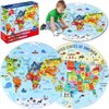 2 Sets Floor Puzzles World and United States Map Puzzles with Poster World and US Geography Jumbo Round Puzzle for Kids 4-8 Geography Educational Learning Toys Puzzles Christmas Birthday Gift 70 Pcs