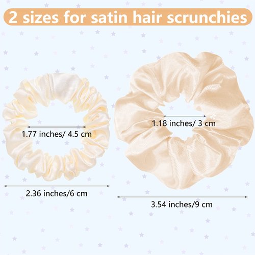 24 Pieces Satin Hair Scrunchies Silky Elastic Hair Bands Skinny Solid Hair Ties Ropes Ponytail Holder for Women Girls Hair Accessories Decorations, 2 Sizes (Cream White)