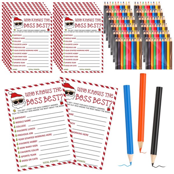JellyArch 30 Sets Christmas Office Game Who Knows the Boss Best Game with 30 Color Pencil Workplace Christmas Party Game Office Christmas Party Supplies for Work Team Meeting Game Office Activities